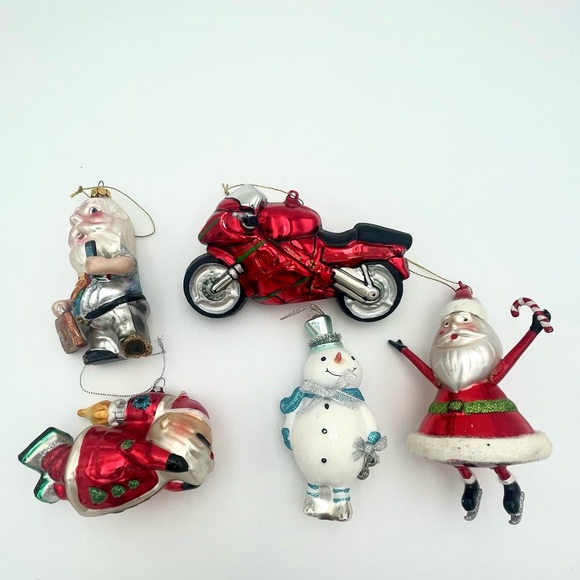 Set of 5 Glass Blown Metallic Christmas Holiday Ornaments - Picture 3 of 6